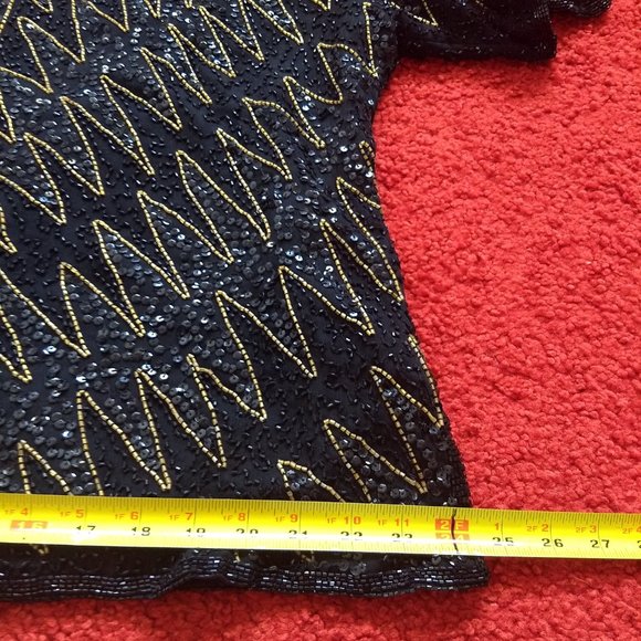 vintage 80s NWOT short sleeve sequin beads zigzag top - Picture 6 of 12